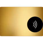 Metal Nfc Card 2 A gold card with rounded corners and a black contactless payment symbol in the bottom right corner.
