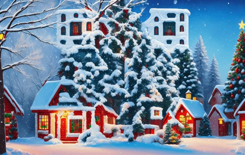 AI QR NFC Design 5 – Winter Wonderland Scene with QR and NFC Technology