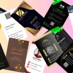 A collage of various business cards with different designs, colors, and formats, each containing contact details such as names, titles, addresses, phone numbers, emails, websites, qr codes, and logos.